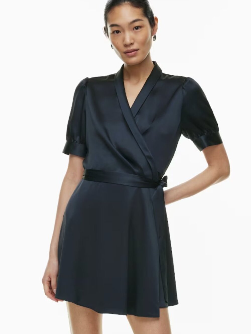 Babaton Hyde Satin Mini Wrap Dress, Dark Night Navy